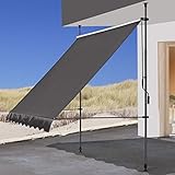 QUICK STAR Klemmmarkise 200x130cm Grau Balkonmarkise Sonnenschutz Terrassenüberdachung Höhenverstellbar von 200-290cm Markise Balkon ohne Bohren