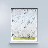 HongYa Raffrollo ohne Bohren Voile Ösenrollo Transparente Raffgardine mit Hakenaufhängung Küche Vorhang Kleinfenster H/B 140/80 cm Blatt Muster