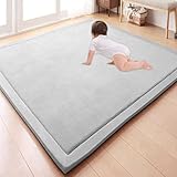 GGoty Großer Teppich, Korallen-Samt, Baby-Spielmatte, dick für Kinderzimmer, Arbeitszimmer, Küche, Kinderzimmer, Krabbelmatte für Babys, rutschfeste Yogamatte (120 x 180 x 2 cm, grau)