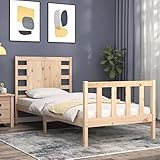 Tidyard Massivholzbett mit Kopfteil Bettgestell mit Lattenrost Jugendbett Bettrahmen Holzbett Doppelbett/Einzelbett Holzbetten Gästebett Seniorenbett Ehebett Bett für Senioren 2FT6 Small Single