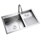 Balkon-Waschbecken Edelstahl-Einzeltank-Waschbecken mit integriertem Waschbrett 4 mm verdicktes Hofwaschbecken (Color : Silver (L), Size : 70 * 48 * 22cm)