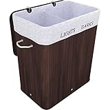 TOSANEO 100 Liter Bambus Wäschebox Faltbarer Wäschekorb mit 2 Fächern Wäschesammler mit Deckel Wäschetruhe mit großem Fassungsvermögen Braun