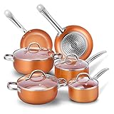 CUSIBOX Topfset Töpfe 10-Teilig Antihaftbeschichtung Aluminium Induktionstöpfe Kochtopf Kochgeschirr mit 4 Glasdeckel, Orange