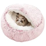 Katzentunnel 40 x 40 cm Katzenbett für Katzen im Innenbereich, waschbarer Donut, beruhigendes Katzenbett, Höhle, warmes, weiches Plüschkissen, Höhlenbett mit kuscheligem Spieltunnel