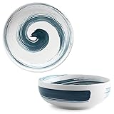 Qeeadeea 1500 Ml Ramenschalen Aus Keramik, 2er-Set, Große Salatschüsseln Aus Keramik, Bunte Müslischalen Für Das Abendessen-Blau und weiß-20x7.5cm 1500ml