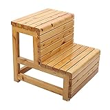 Mehrzweck-2-Stufen-Tritthocker, Arbeitsplattenhocker aus Holz, Kinder-Trittleiterhocker für Schlafzimmer/Badezimmer/Toilette/Küche usw. (Holzfarbe)