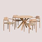SKLUM Esszimmergarnitur mit rundem Tisch (Ø 100 cm) und 4 Stühlen aus Holz mit Armlehnen Naele Braun Weizen