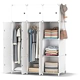 HOMIDEC Kleiderschrank, Tragbarer Regalsystem,12 Würfel Schrank aus Kunststoff mit 3 Kleiderstange, Schlafzimmerschrank kleiderschrank Weiss für Schlafzimmer