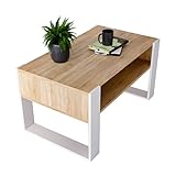 Couchtisch KARO 92 rechteckiger Kaffeetisch aus Holz Modern Teetisch 92 x 53,6 x 45cm massiv und stabil (Bardolino Eiche/Weiss)