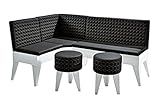 Rodnik Eckbank Polaris Essecke, Eckbankgruppe 3 TLG.: Sitzbank mit 2 Hocker, Kunstleder (Weiß/Schwarz), B 171x122 cm x H 84 cm x T 55 cm