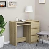 BULANED Schreibtisch, Computertisch, Arbeitstisch, Home Office Desk, Schreibtischorganizer, Büroschreibtisch, Sonoma-Eiche 90 x 45 x 76 cm Spanplatte