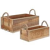 BELLE VOUS Holzkiste Vintage Kisten Aufbewahrung mit Seil Griffen (2er Pack) - Holzkiste Ohne Deckel - Für Häuser, Schlafzimmer, Küche, Badezimmer, um Bücher, Kleidung & Handtücher zu Organisieren