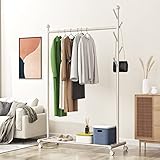 JZM Kleiderständer auf Rollen, 3 in 1 Multifunktional Kleiderbügel, Fahrbare Kleiderstange, Schwerlast Kleiderständer Metall, Rollgarderobe, Garderobenständer mit 5 Haken, 2 Rollen mit Sperre (200cm)