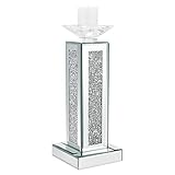 Meetart Silber gebrochen Diamant Dekoration Spiegel Glas Kristall helles Wachs hohe Säule geformt Kerzenhalter, moderne Mode elegante High-End romantische Wohnaccessoires. Pylon veredelt (Keine Kerze)