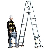 Teleskopische Ausziehleiter, Aluminium Teleskopierbare Leiter, Mehrzweckleiter Kompakt Zusammenlegbare Leiter mit rutschfestem Fuß,Verriegelungsmechanismus, 136kg Belastbarkeit
