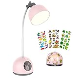 hihigou Schreibtischlampe Kinder, 3 Lichtfarben (Warmweiß, Kaltweiß, Naturweiß), USB Cartoon Nachtlicht, 5W Rosa Tischlampe Nachttischlampe,Mädchen Geschenk für den Schulstart Geburtstag Weihnachten