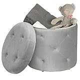 EUGAD Sitzhocker runde Hocker Sitzbank Samt Hocker, Ottomane Aufbewahrungsbox mit Stauraum, ca.27L Sitztruhe Deckel abnehmbar, 39,5x39,5x40cm, Hellgrau 0044DZ