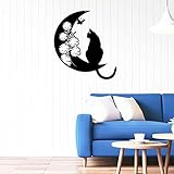 YJSBXN 3D Metall Baum des Lebens Wanddekoration Silhouette Kunst für Geschenk Innen Außen Garten Haus Dekoration Family Wall Art Geometrische Ornamente Wandkunst Mond und Katze (B)