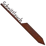 EXTRAVAGANT® Gartenstecker Kräuterstecker Kräuterschilder Pflanzenschilder Pflanzenstecker Metall Stahl Rost Edelrost wetterfest für Garten Beet Gartenschilder Gartendeko Roststecker Schnittlauch