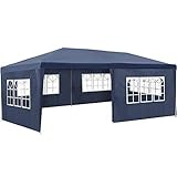 tectake Pavillon 3x6m, Gartenzelt mit 5 abnehmbaren Seitenteilen mit Fenstern, Gartenpavillon aus wasserdichtem Material, Festzelt mit UV-Schutz für Garten Party Festival Event Hochzeit (Blau)