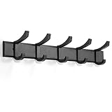 MEIJO Garderobenhaken Schwarz 30cm, Moderne Hakenleiste Kleiderhaken Wand mit 5 Beweglichen Haken, Garderobe Wandmontage Garderobenleiste für Schlafzimmer Badezimmer Küche und Mehr (Schwarz, 5 haken)