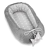 Warmes Nestchen Baby 90x50 cm - Kuschelnest Neugeborene Nestchen Winter/Herbst Kokon Babynest Sterne Dunkelgrau