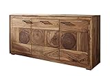 SAM Sideboard Nora I, Akazienholz massiv & naturfarben, Kommode mit 3 Türen, Schwarze Griffe, 170 x 82,5 x 40 cm