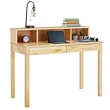 IDIMEX Sekretär Lennox, schöner Schreibtisch mit 3 Nischen, praktischer PC Tisch mit 2 Schubladen, Zeitloser Bürotisch aus massiver Kiefer in Natur