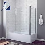 AQUABATOS® 100 x 70 cm Badewannenfaltwand mit Seitenwand aus 5mm ESG-Glas mit Nanobeschichtung, faltbar Duschabtrennung Duschwand Glas für Badewanne breite 100cm, Seitenteil breite 70cm, höhe 140cm