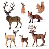 SIENON 7Stück Waldtiere Figuren Spielzeug, Woodland Tiere Figuren, Tiere Spielzeug mit Hirsch Familie, Elch, Fuchs, Kaninchen, Eichhörnchen für Woodland Kuchen Cupcake Toppers Weihnachten Party Deko