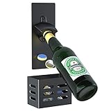 LEcylankEr Magnet Flaschenöffner mit Auffangbehälter,Wandmontage Kohlenstoffstahl Bierflaschenöffner für Küche kühlschrank,Bier geschenke für Männer (schwarz)