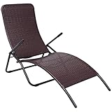 Liegestuhl, Gestell aus Stahl und Rattan, PE, 61 x 147 x 95 cm, zusammenklappbar, für Garten, Terrasse, Pool