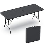 VOUNOT Gartentisch Klapptisch 180x75 cm, Campingtisch Buffettisch Klappbar mit Tragegriff für Garten, Terrasse und Balkon, Rattan Optik Schwarz