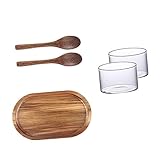 DOITOOL 1 Set Akazienholz-Tablett Kaffeetassen Glas Transparente Tassen Glas-Dessertteller Glas-Dessert-Glas-Tasse Käseplatte Mit Löffel Dessert-Display-Teller