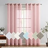 TOPICK Voile Vorhang Mit Ösen Sheer Vorhänge Transparent Gardine Gaze Paarig Ösenschals für Wohnzimmer Schlafzimmer 245 cm x 140 cm(HxB) Rosa