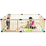 DLLY Holz-Baby-laufstall Mit Tür, Großer Laufgitter Für Babys Und Kleinkinder, Faltbarer Laufstall Baby, Babyzaun, Kinder Krabbelgitter Laufstall, Kinder Sicherheitsspielplatz,150x150cm