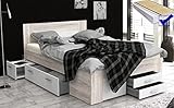 expendio Jugendbett Jade 1 Sandeiche weiß 140x200 cm Schubladenbett Lattenrost Matratze Bett mit Nachtkommoden Jugendzimmer Kinderzimmer