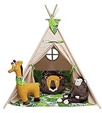 Izabell Kinder Spielzelt Tipi Set für Kinder drinnen draußen Spielzeug Zelt Indianer Indianertipi mit Fenster und mit Zubehör Tipizelt URBAN Jungle