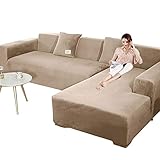 Elastische sofabezug ecksofa couchbezug l form für Hunde Haustiere,dickere sofa überzug 3 sitzer für Wohnzimmer,Sofabezug L Form beige Chaiselongue-Möbelschutz, Loveseat-Bezüge (2 Stück, schwarz