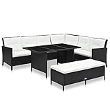 JUNZAI 3-TLG. Garten-Lounge-Set mit Auflagen, Gartenlounge, Balkon Möbel, Terrassenmöbel, Lounge Gartenmöbel Set, Lougenset Möbel Garten, Balkon Lounge, Poly Rattan Schwarz