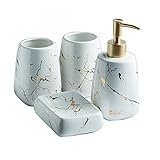 YYW Keramik Badezimmer Sets, 3/4/5 Stück Moderne Luxus Accessoires Set Marmor Muster Zubehör für Haus, Wohnung, Schlafsaal (Helles Weiß 4-teilig), Einheitsgröße