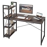 Bestier Computertisch mit Ablagefächern Schreibtisch Kleiner mit Regalen 140CM Umkehrbarer Computertisch mit Bücherregal für Heimbüro Kleiner Raum