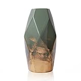TERESA'S COLLECTIONS Grüne Golde Vase Deko für Zuhause, Moderne Kleine Vasen Dekorative Blumenvase für Pampasgras, Elegante Tischdeko Keramikvase Deko 20cm Hoch