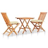 Wakects Bistro-Set, 3-teilig, Gartentisch, Klappstühle mit gepolsterten Kissen für Balkon, Veranda, Terrasse, Hof, Pool und Bar, cremeweiß