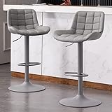 YOUTASTE Barhocker 2er Set Kunstleder Gepolstert Barhocker mit Lehne Höhenverstellbar und Drehbar Barstuhl Extra Hoch Küchenhocker, Thekenhocker, Metallrahmen (Grau)