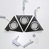 LED Unterbauleuchte 3-fach mit Schalter für Küchenschrank – Dreieck-Design aus Edelstahl – Küchen-Leuchte Küchenlampe Schrankleuchte Dreieckleuchte Küchenleuchte