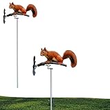 BELOF Yard Animal Windmühlen |Metall-Windrad-Dekoration – dekoratives Windspiel, lebhaftes Garten-Windrad, bastelt Dekorationen for Terrassen, Wege, Bürgersteige (Color : A: Squirrel Windmill)
