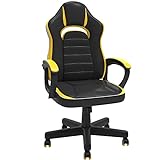 Flamaker Gaming Stuhl Bürostuhl Gamer Stuhl 150 kg Belastbarkeit Racing Stuhl Ergonomischer Computerstuhl Drehstuhl Rennstuhl Lederstuhl PC(Gelb)