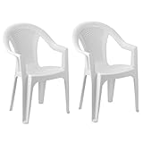 FineHome 2er Set Gartenstühle Stapelstuhl Gartenstuhl Bistrostuhl Gartensessel stapelbar Kunststoff Rattan-Optik Gartenmöbel Weiß