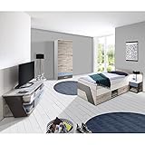 Jugendzimmer Kinderzimmer Set, Eiche weiß Lava blau, 90 x 200 cm Kojenbett Jugendbett, Kleiderschrank, Nachttisch,TV Lowboard